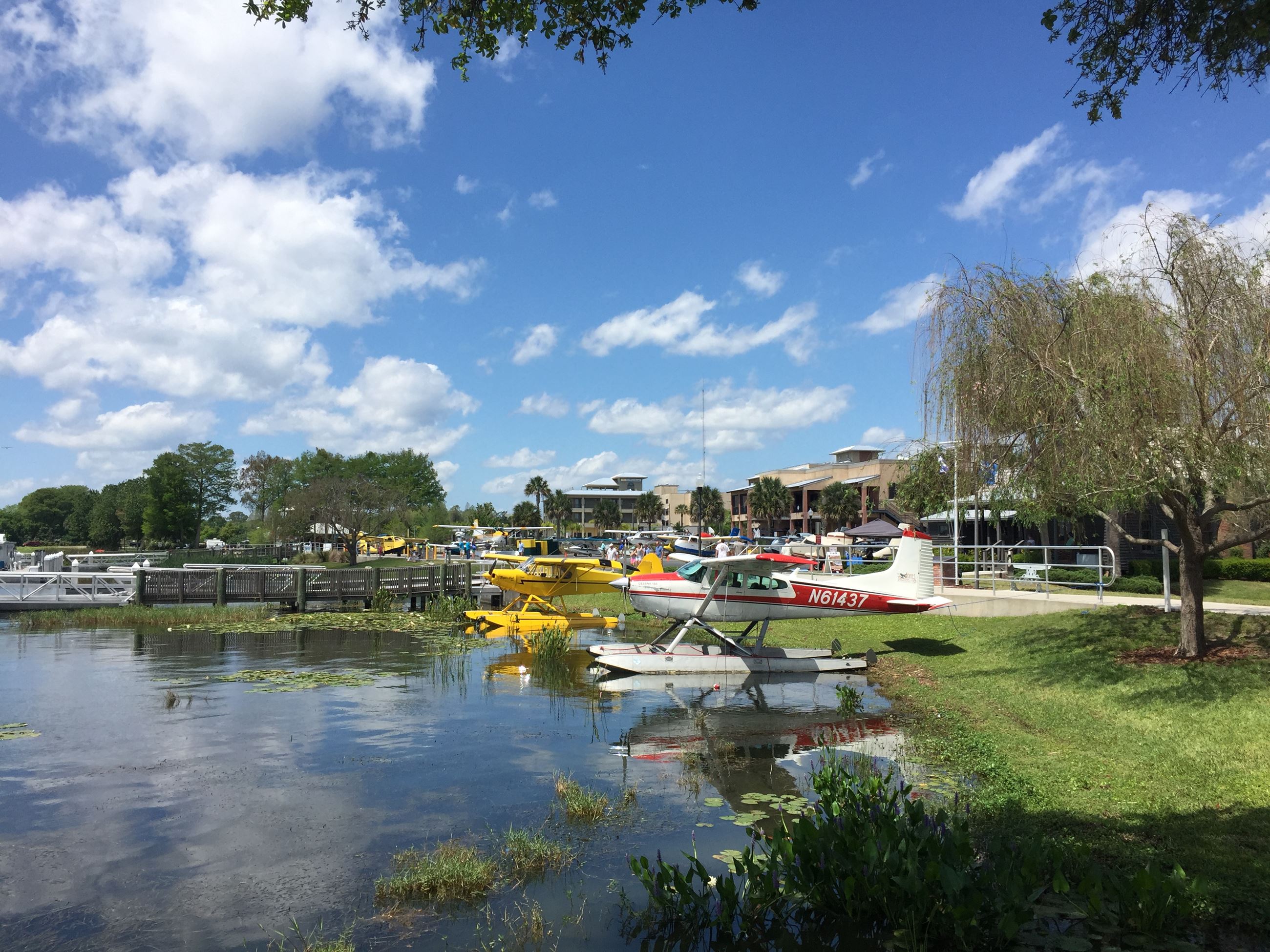 Image of shoreline at Tavares Seaplane Base.  Two seaplanes in view also.