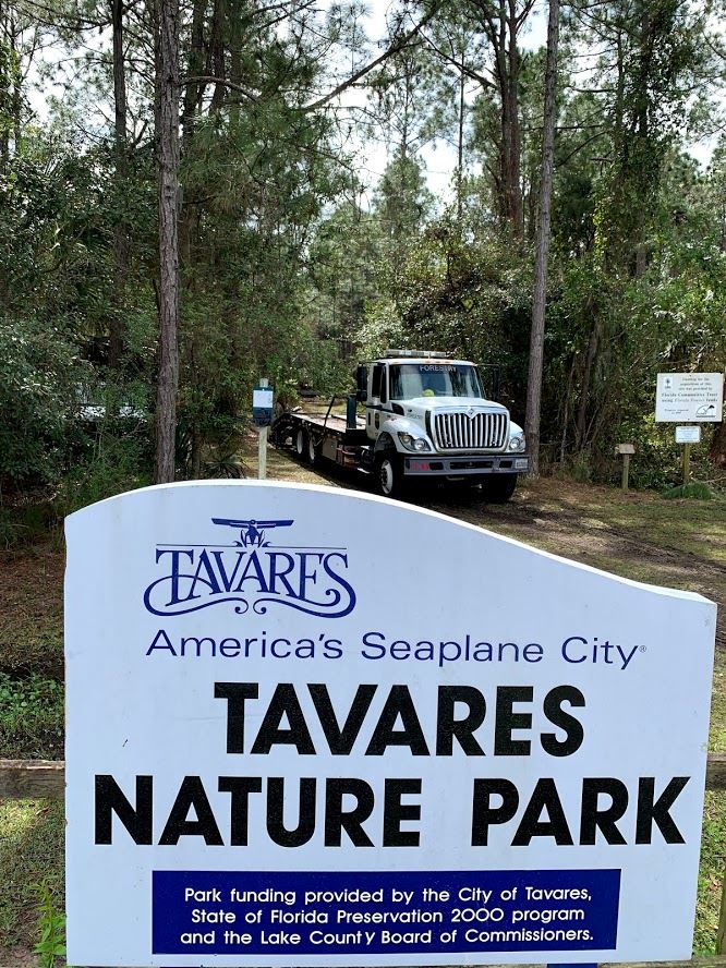 Image of Tavares Nature Park Sign 2020 with Florida Forest Service Truck