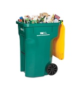 Image of a full green with yellow lid recycling bin